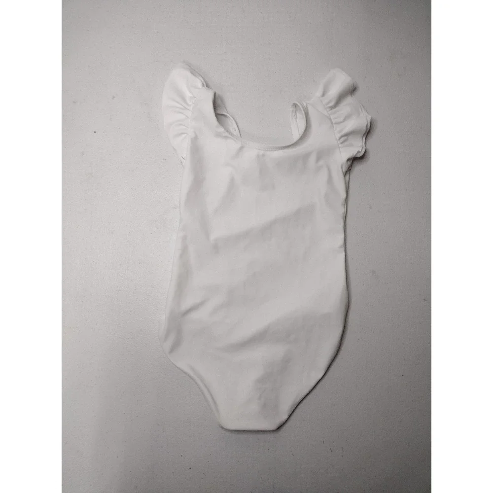 Girls White Flutter Sleeve Ballet Dance Leotard Gymnastics Bodysuit XS